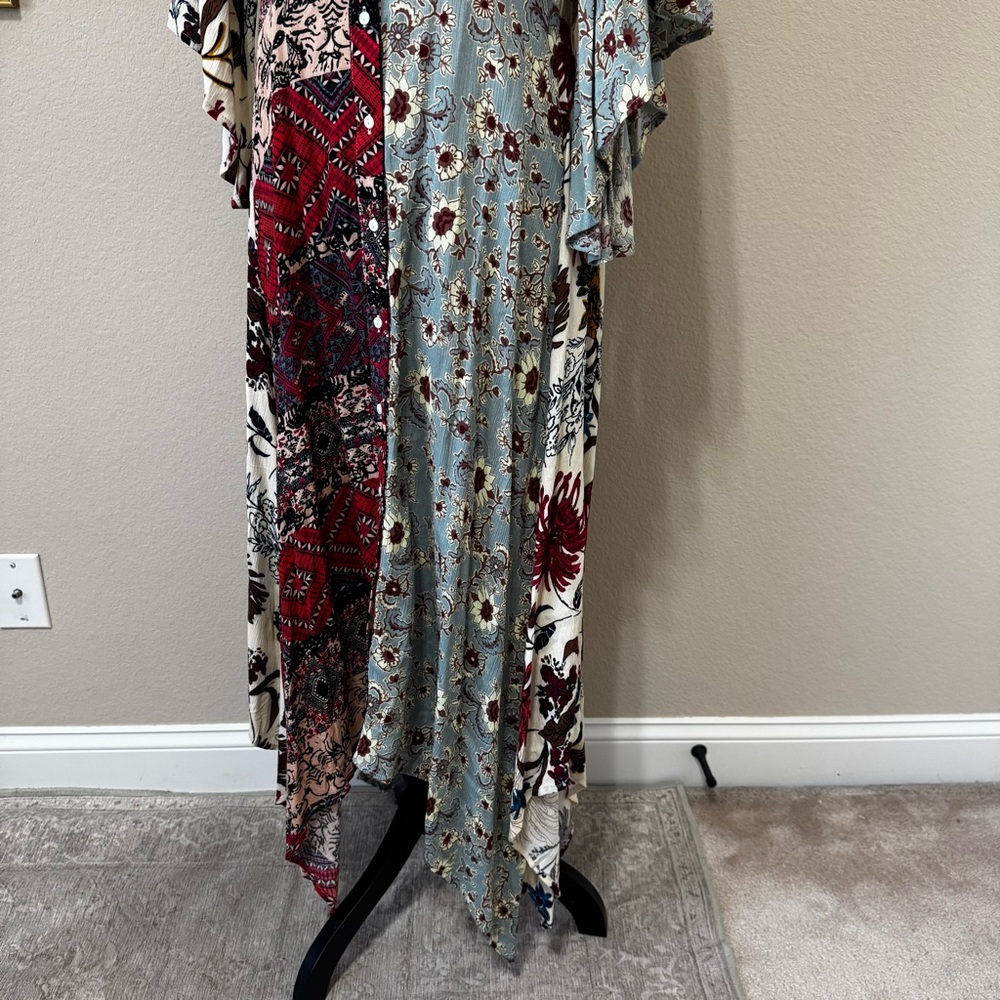 UMGEE | Floral Patchwork Button Front Handkerchief Midi Dress Boho Size Small - Picture 13 of 16